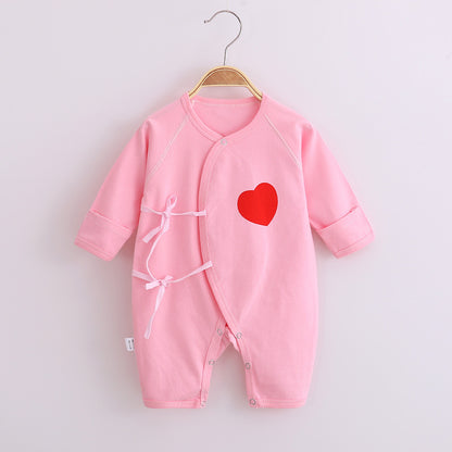 Baby's Cotton Long-sleeved Lace-up Butterfly Jumpsuit