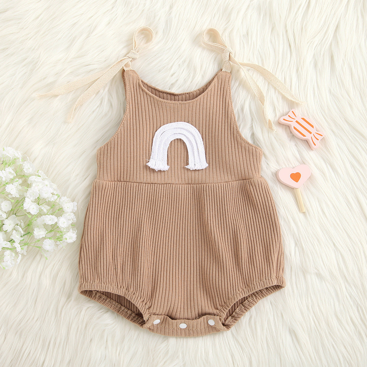 Infant Multicolor Sunken Stripe Rainbow Sling Romper