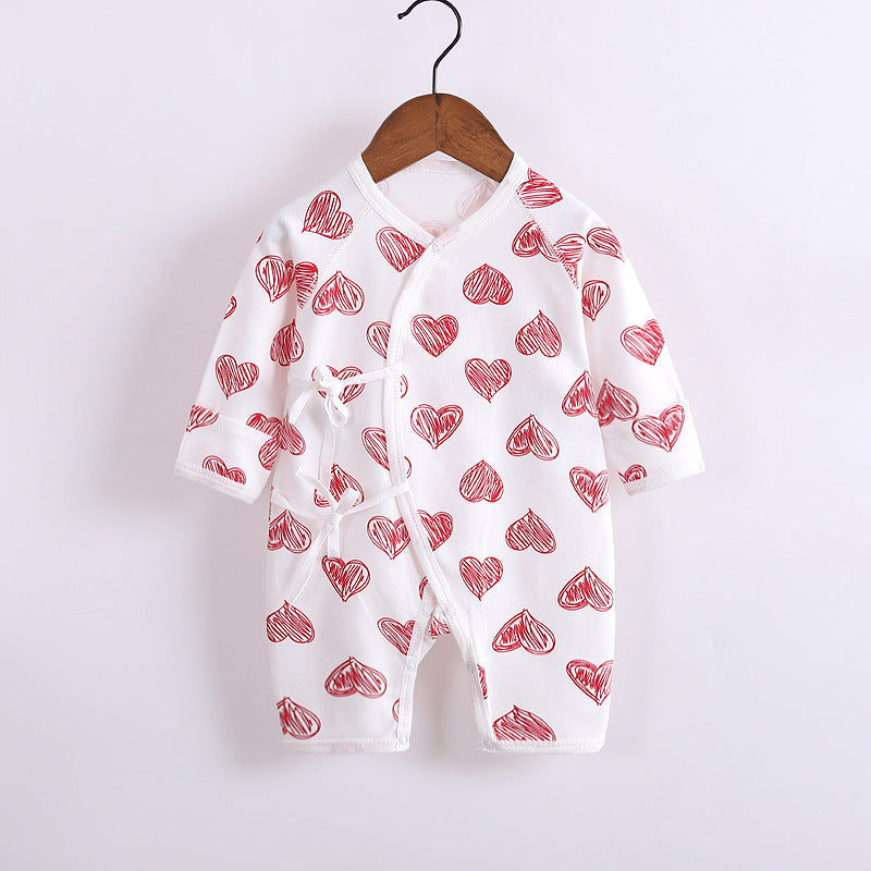 Baby's Cotton Long-sleeved Lace-up Butterfly Jumpsuit