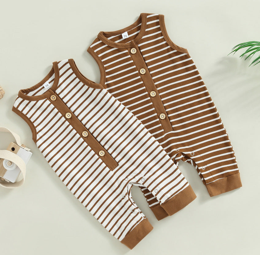 Summer Boys And Girls Sunken Stripe Sleeveless Leotard Baby Striped Romper