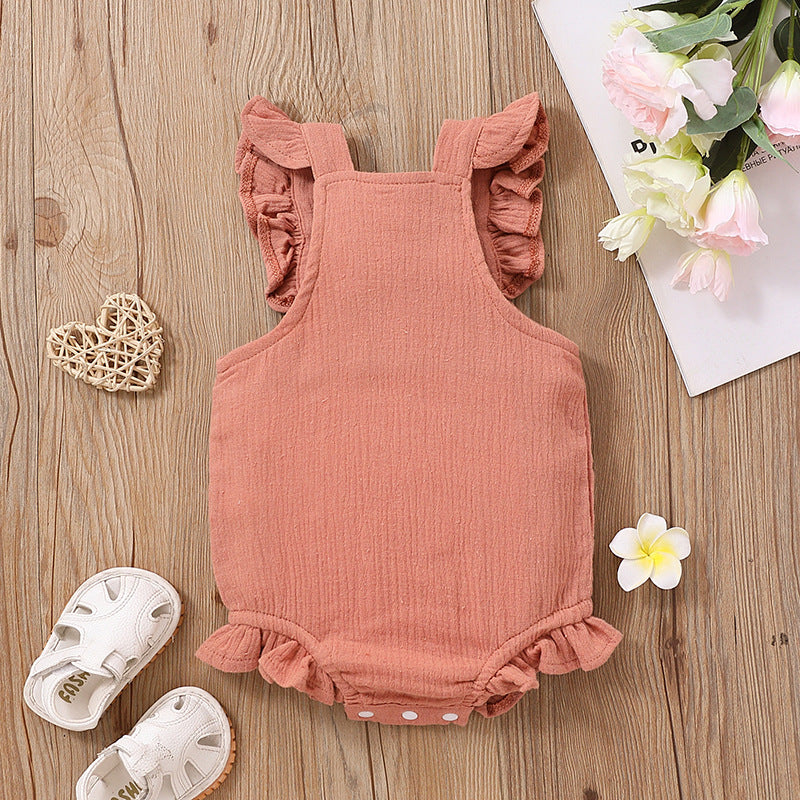 Bubble Cotton Square Collar Flounced Sleeve Romper