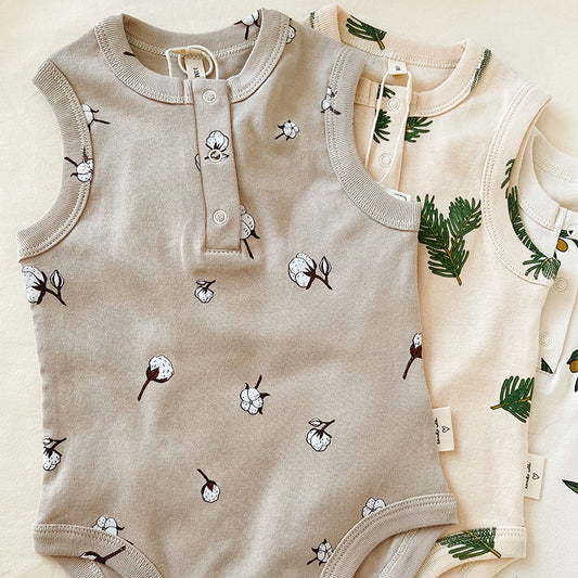 Cotton, Pine and Branch Olive Styled Short-sleeved Onesie