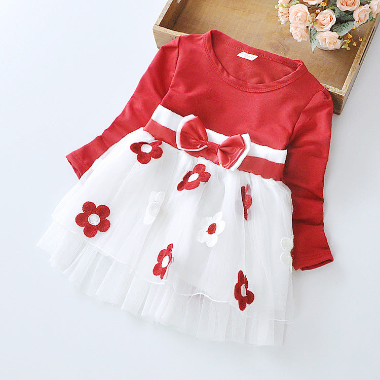 Flower bow long sleeve dress