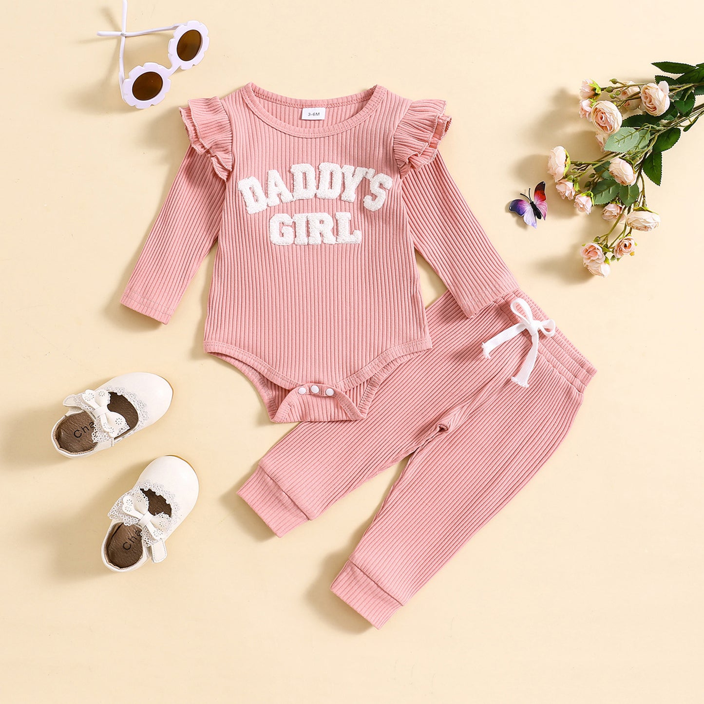 Candy Color Sunken Stripe Letter Embroidery Suit