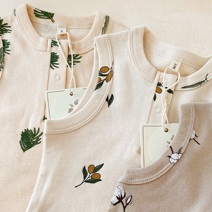 Cotton, Pine and Branch Olive Styled Short-sleeved Onesie