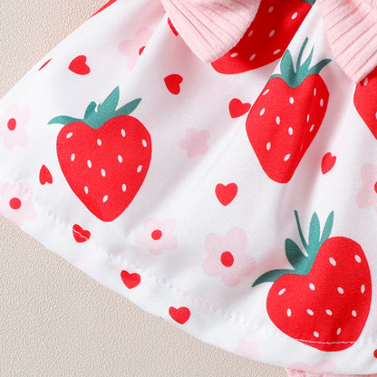 Infant Toddler Strawberry Print Bow Sleeveless Summer Romper