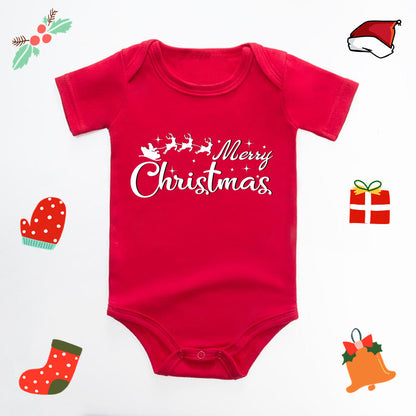 Christmas Deer English Letters Printed Red Triangle Rompers