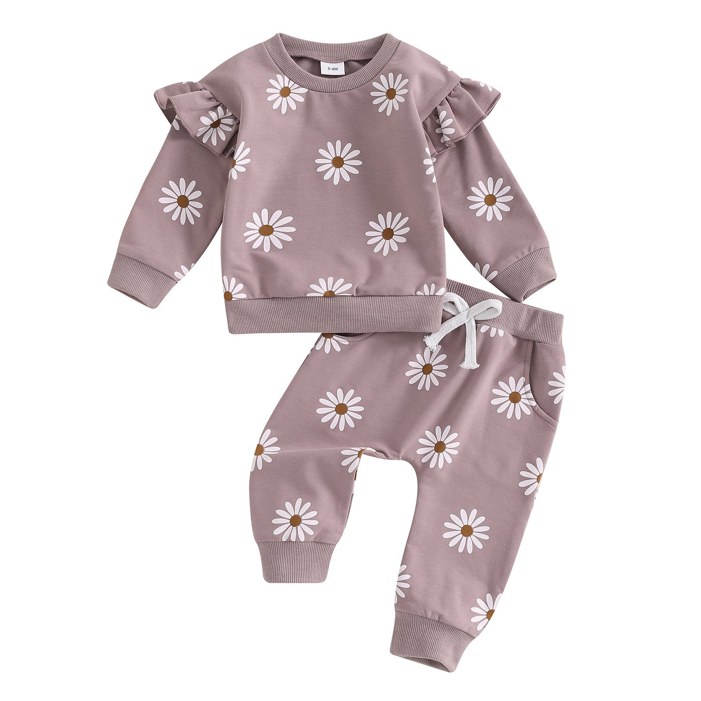 European And American Little Daisy Printing Long Sleeve Trousers Suit