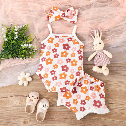 Fashionable And Cute Rainbow Flower Baby Set