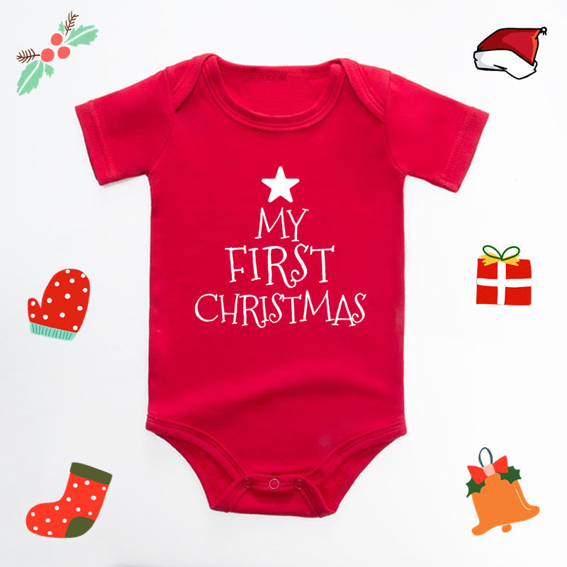 Christmas Deer English Letters Printed Red Triangle Rompers