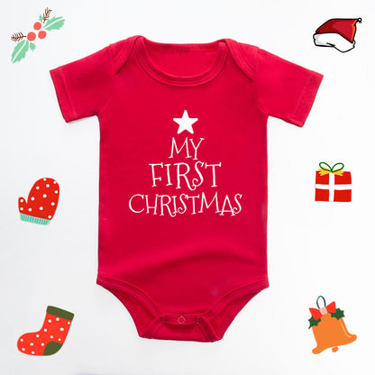 Christmas Deer English Letters Printed Red Triangle Rompers