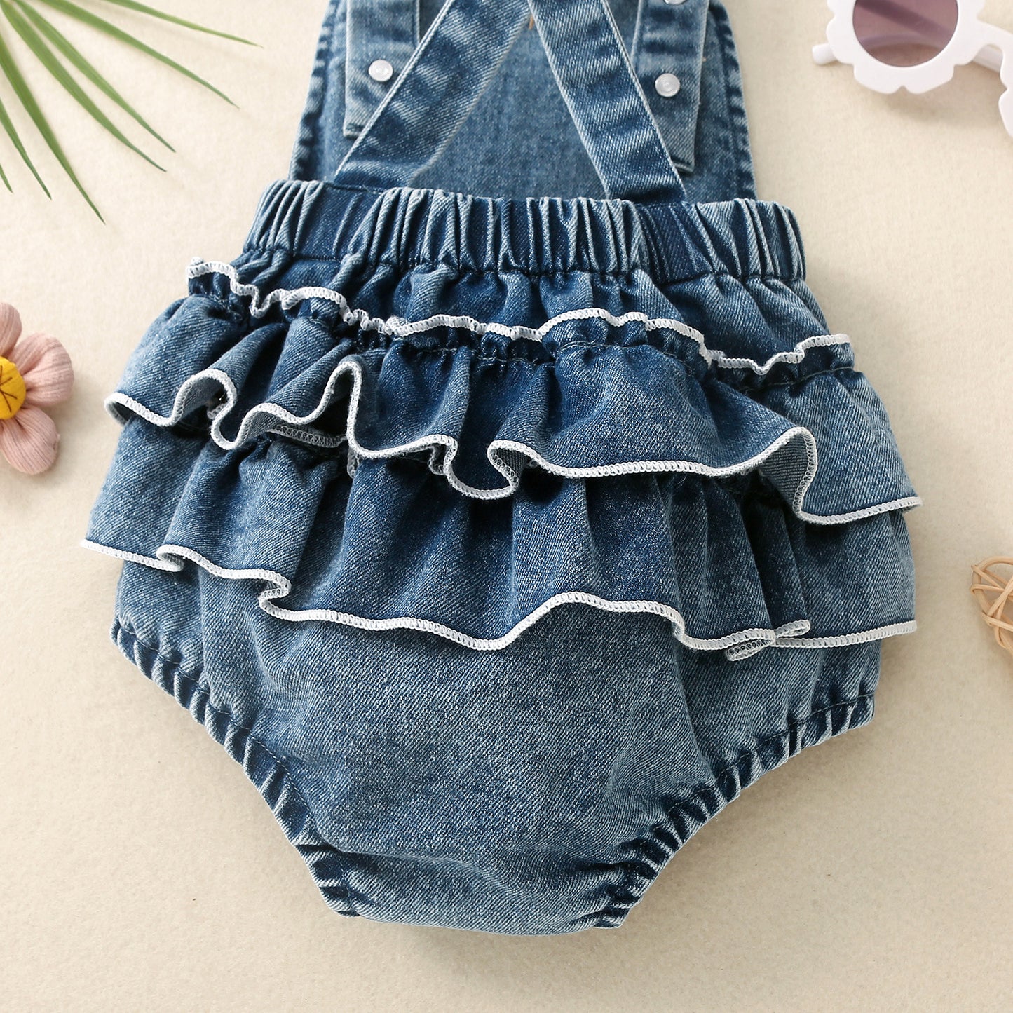 Embroidered Strap Ruffled One-piece Romper