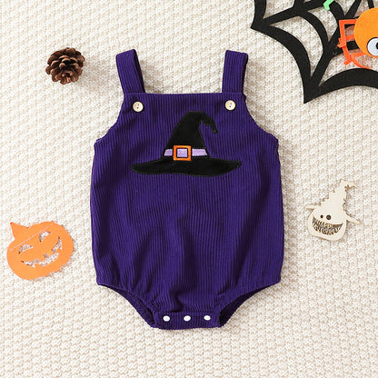 Infant Baby Girl Corduroy Halloween Embroidered Slip Top Triangle Rompers