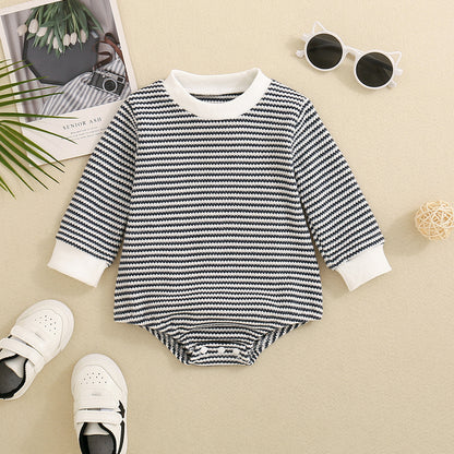 Baby Boys And Girls Long Sleeve Multi-color Stripe Pattern Triangle Jumpsuit