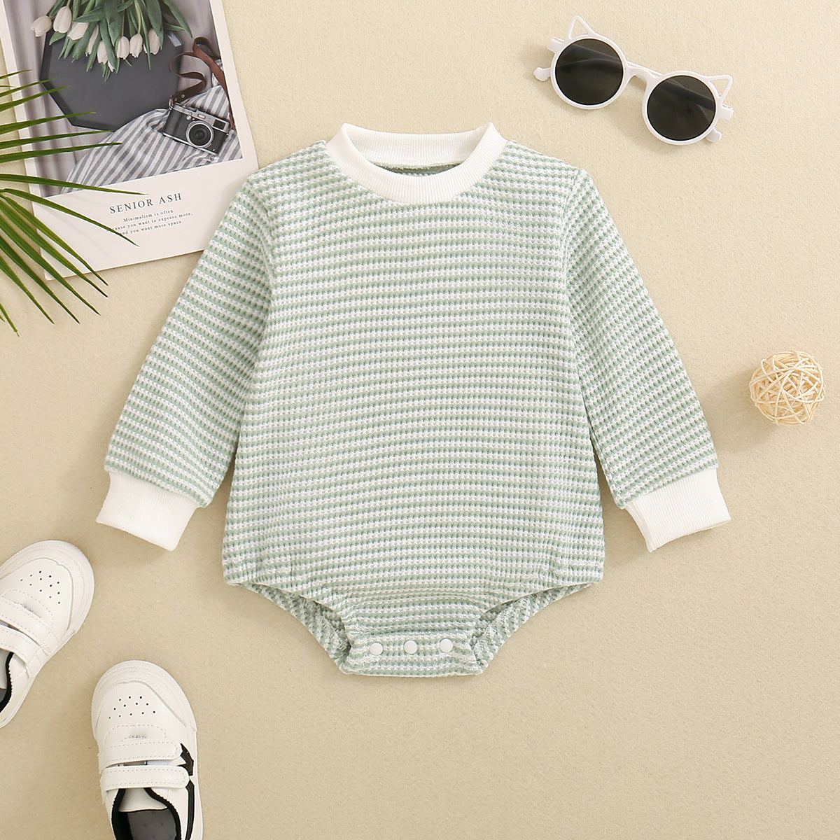 Baby Boys And Girls Long Sleeve Multi-color Stripe Pattern Triangle Jumpsuit