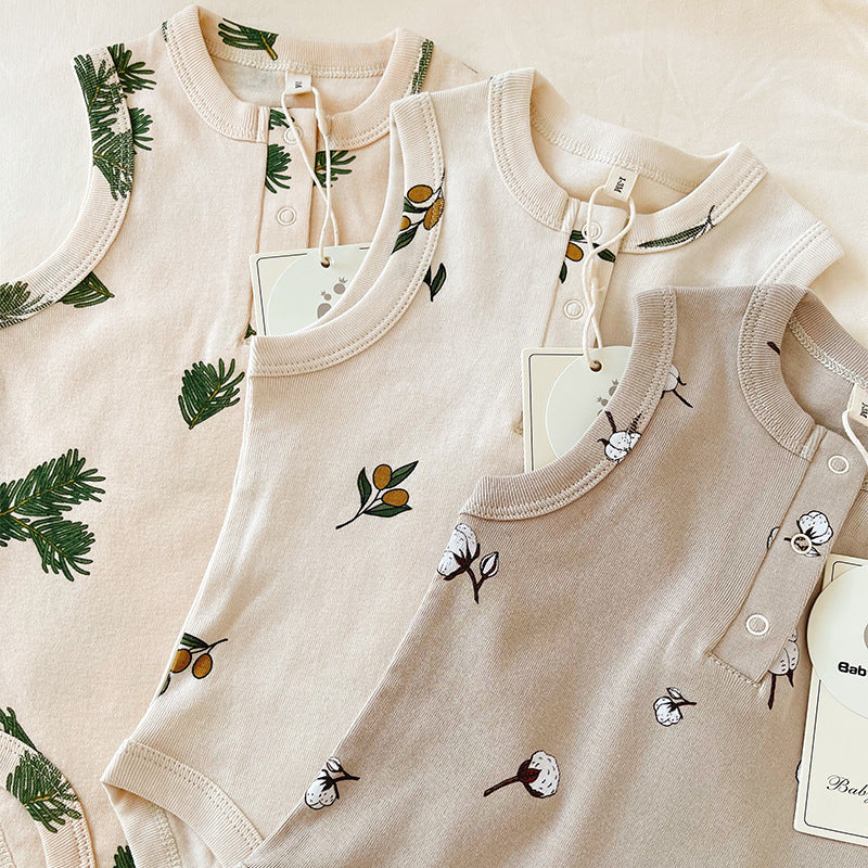 Cotton, Pine and Branch Olive Styled Short-sleeved Onesie