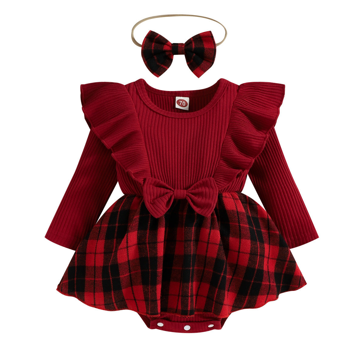 Autumn And Winter Infant Pullover Sunken Stripe Long Sleeve Tartan Skirt