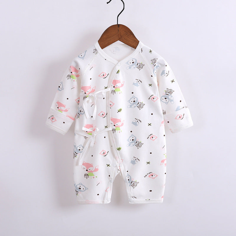 Baby's Cotton Long-sleeved Lace-up Butterfly Jumpsuit