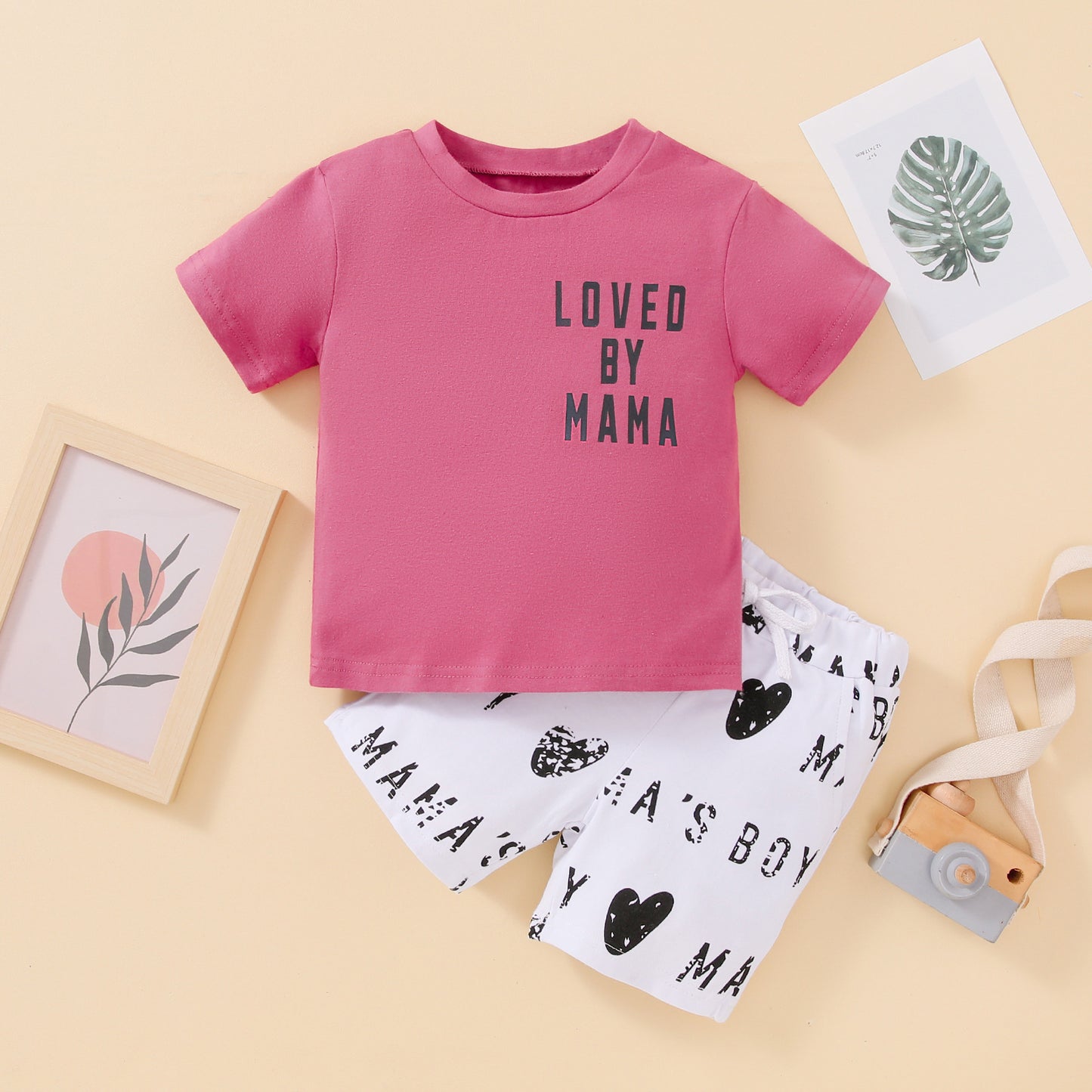 Children's Casual Letter T-shirt Shorts Two-piece Set