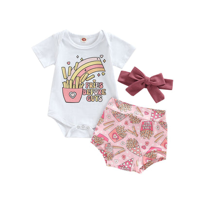 Girls' Short-sleeved Shorts Headscarf Three-piece Set