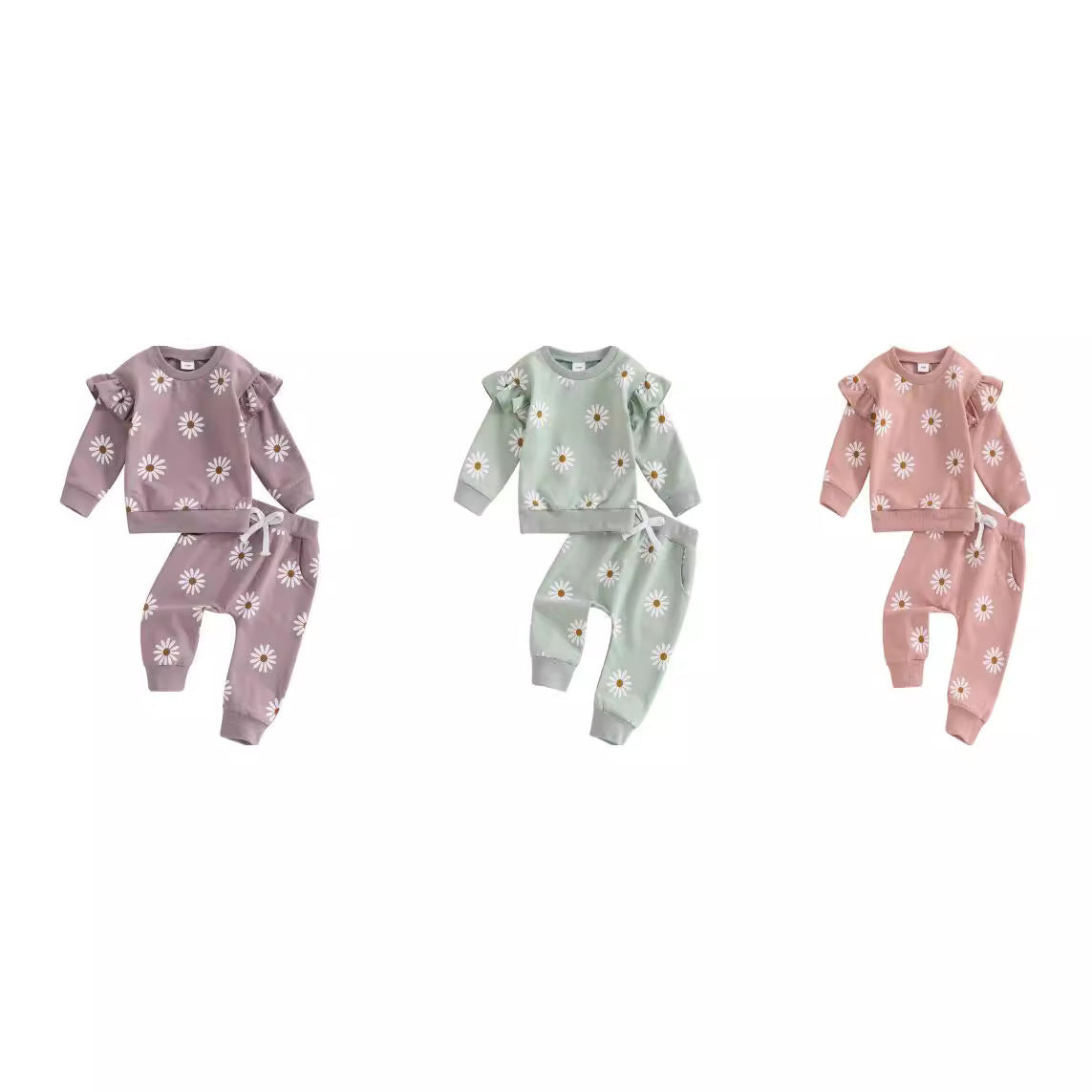 European And American Little Daisy Printing Long Sleeve Trousers Suit