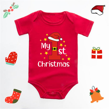 Christmas Deer English Letters Printed Red Triangle Rompers