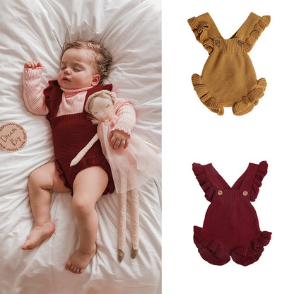 Spring And Autumn Baby Girl Wooden Ear Cute Knitwear Jumpsuit