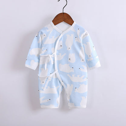 Baby's Cotton Long-sleeved Lace-up Butterfly Jumpsuit