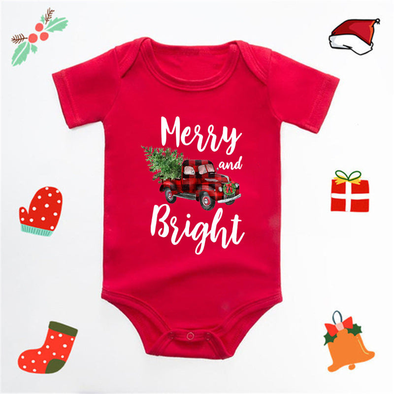 Christmas Deer English Letters Printed Red Triangle Rompers