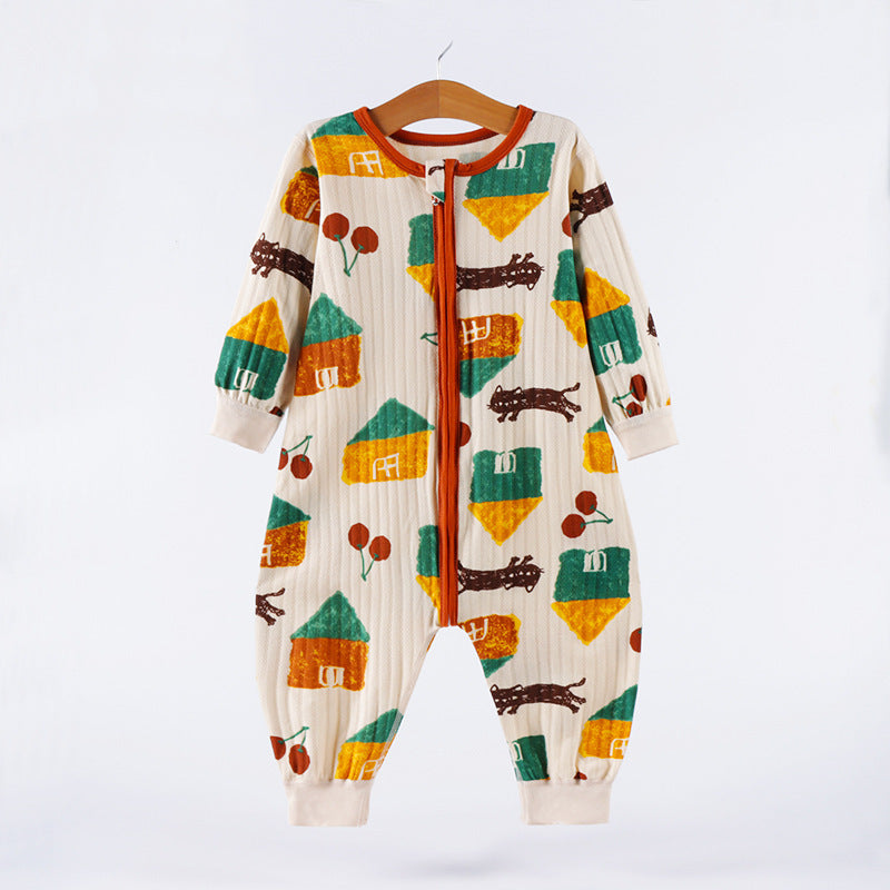 Children's Fashionable Simple Pure Cotton Triple Zipper Sleepwear