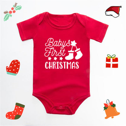 Christmas Deer English Letters Printed Red Triangle Rompers