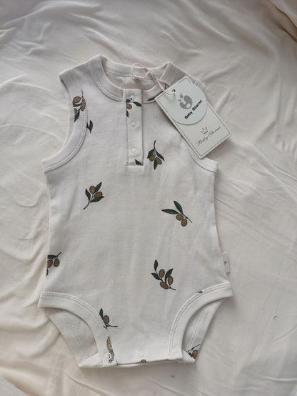 Cotton, Pine and Branch Olive Styled Short-sleeved Onesie