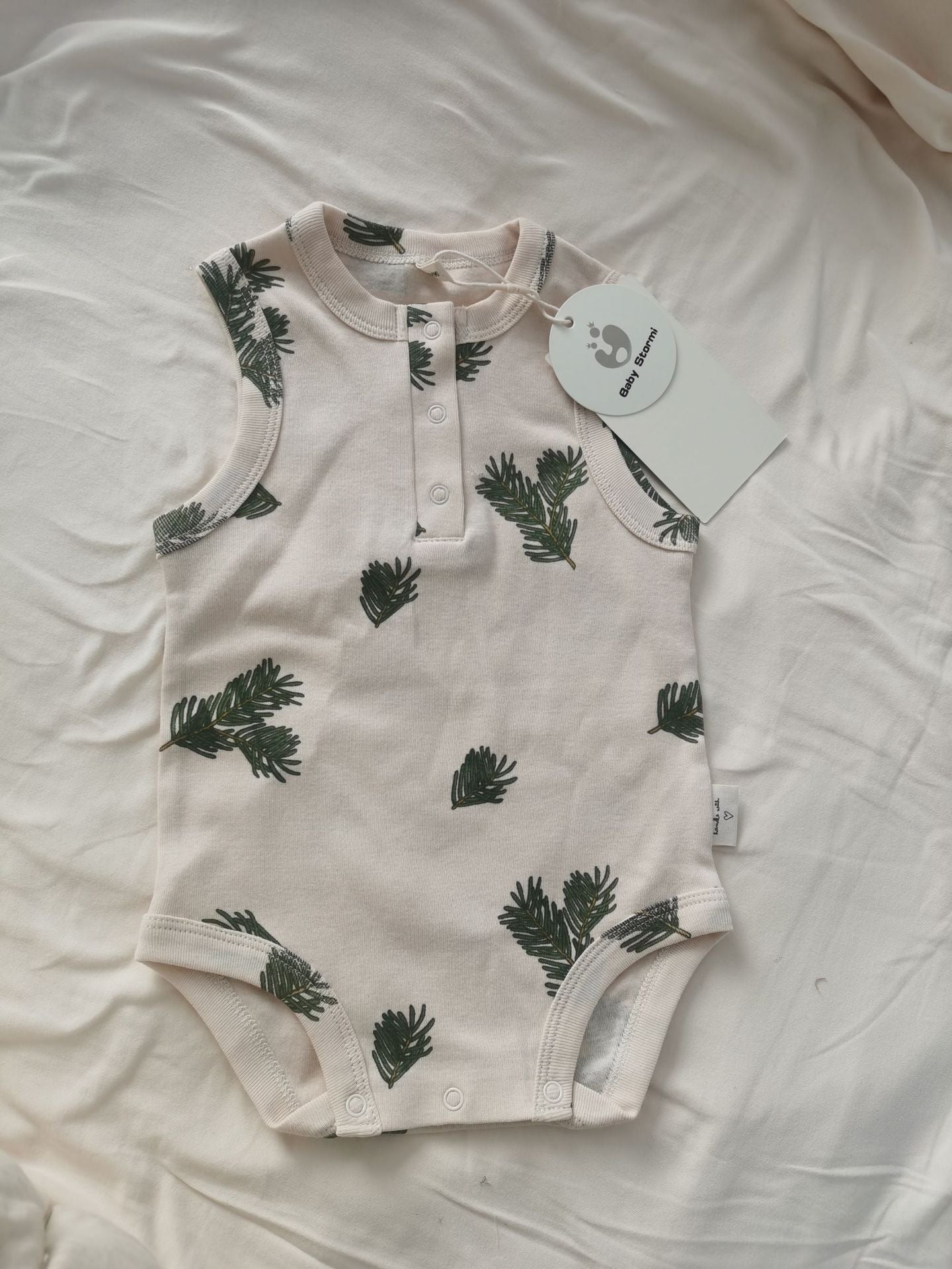 Cotton, Pine and Branch Olive Styled Short-sleeved Onesie