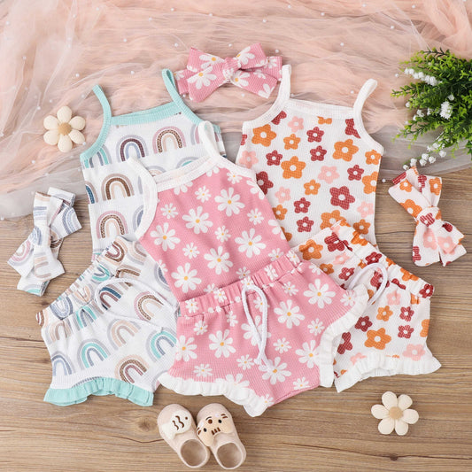 Fashionable And Cute Rainbow Flower Baby Set