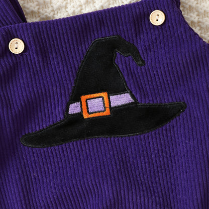 Infant Baby Girl Corduroy Halloween Embroidered Slip Top Triangle Rompers