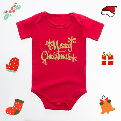 Christmas Deer English Letters Printed Red Triangle Rompers