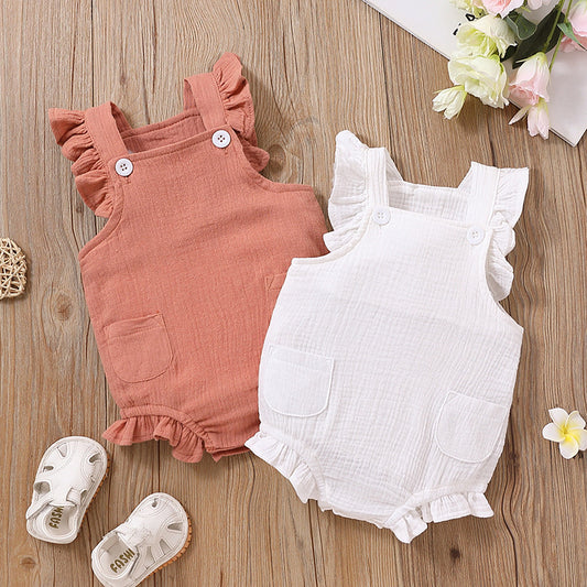 Bubble Cotton Square Collar Flounced Sleeve Romper