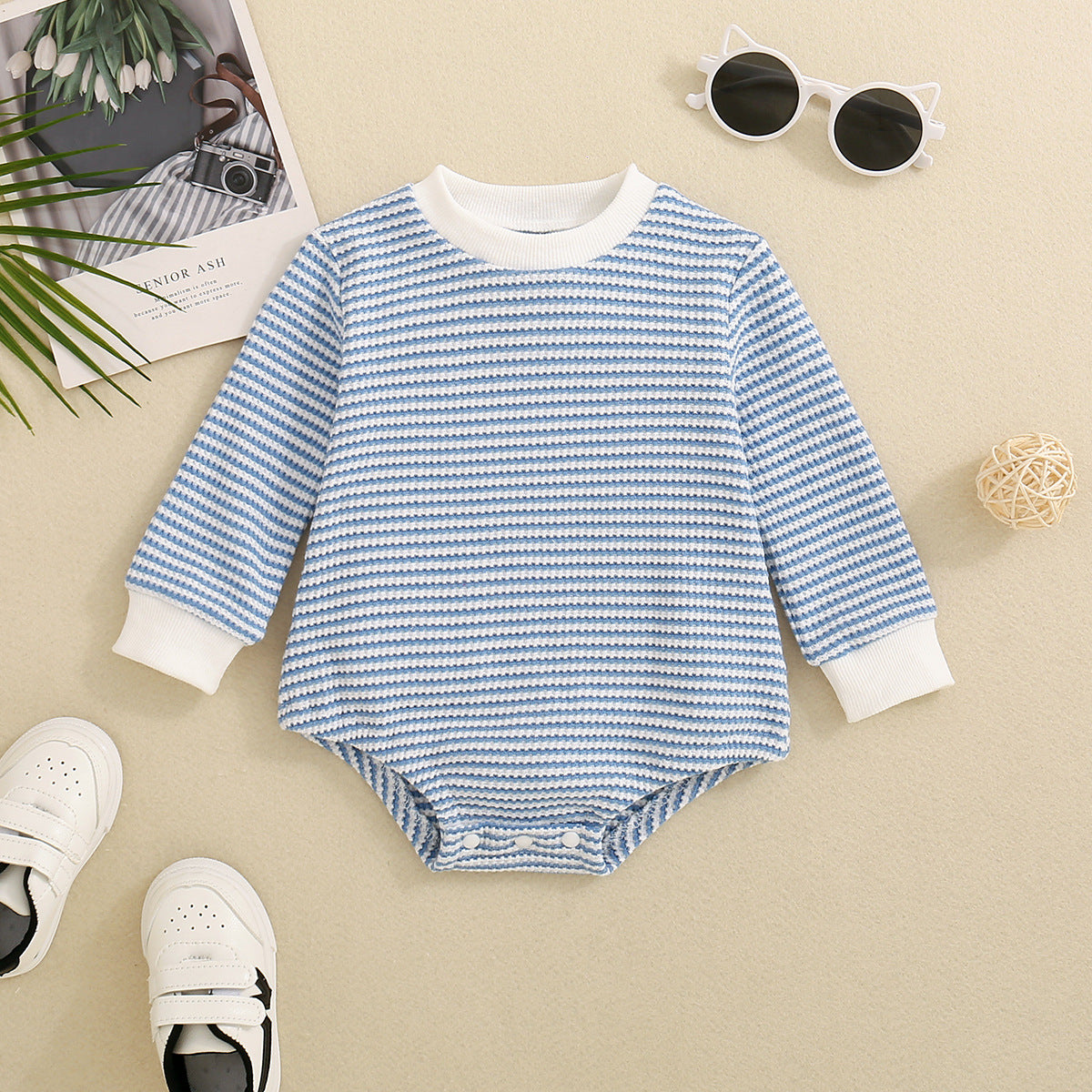 Baby Boys And Girls Long Sleeve Multi-color Stripe Pattern Triangle Jumpsuit