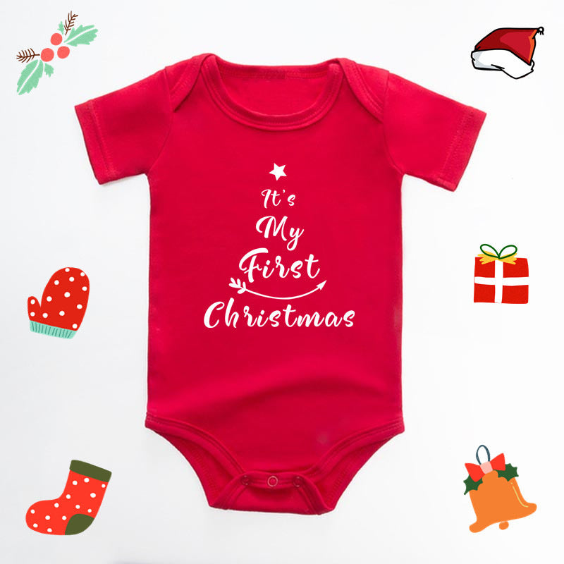 Christmas Deer English Letters Printed Red Triangle Rompers