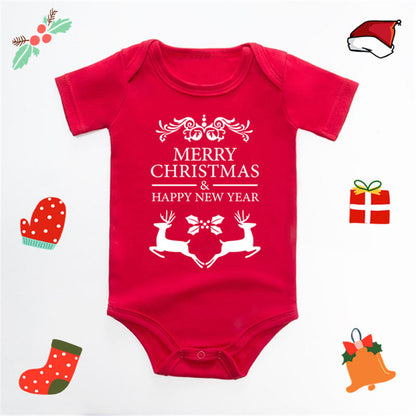 Christmas Deer English Letters Printed Red Triangle Rompers