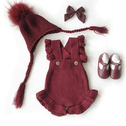 Spring And Autumn Baby Girl Wooden Ear Cute Knitwear Jumpsuit