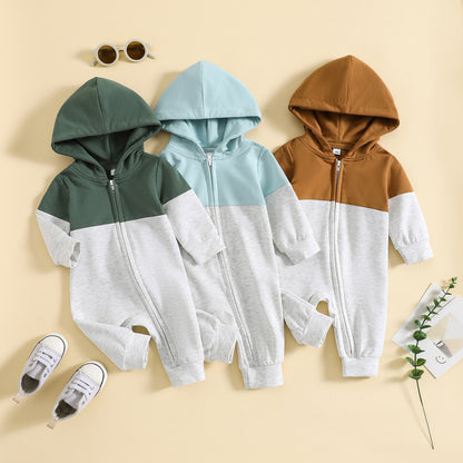 European And American Autumn And Winter Infant Long-sleeved Hooded Zipper Romper