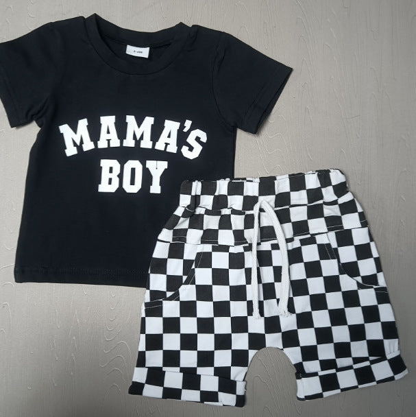 Round Neck Short Sleeve Plaid Shorts Two-piece Set