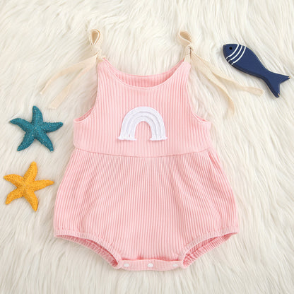 Infant Multicolor Sunken Stripe Rainbow Sling Romper