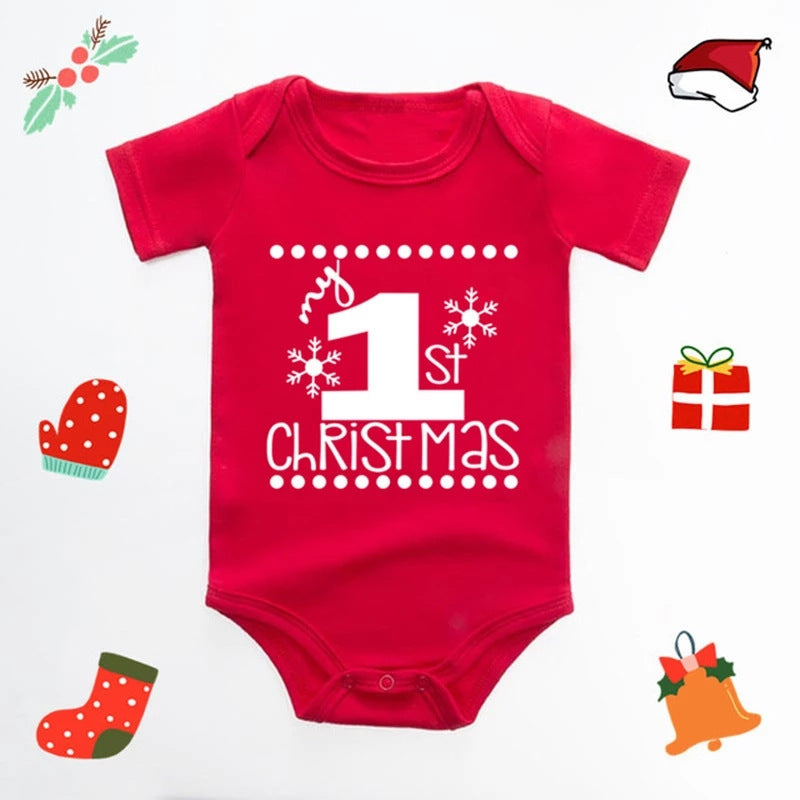 Christmas Deer English Letters Printed Red Triangle Rompers