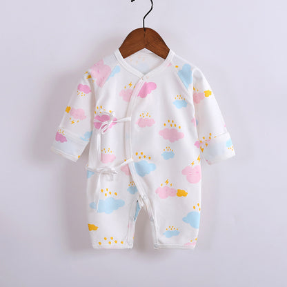 Baby's Cotton Long-sleeved Lace-up Butterfly Jumpsuit