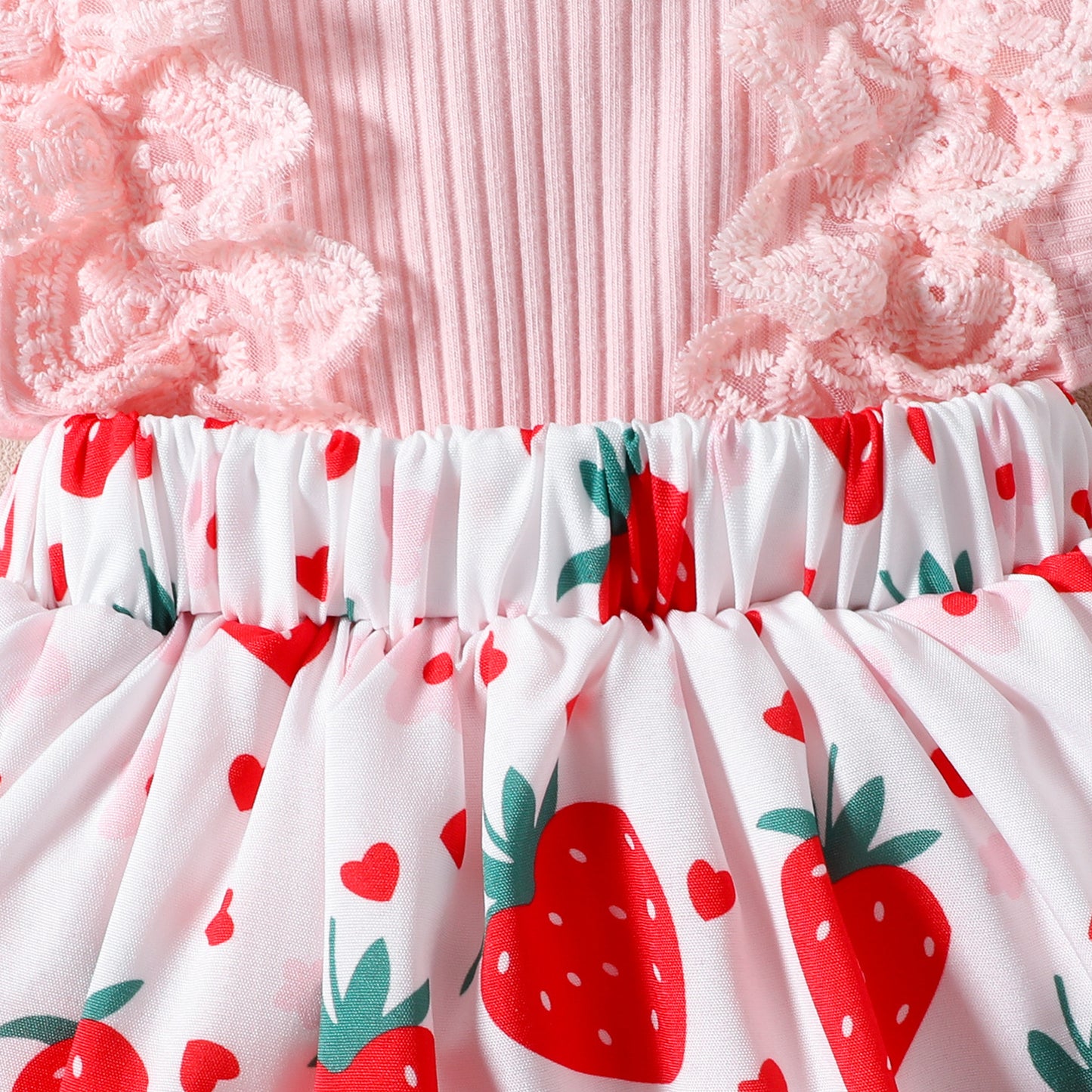 Infant Toddler Strawberry Print Bow Sleeveless Summer Romper