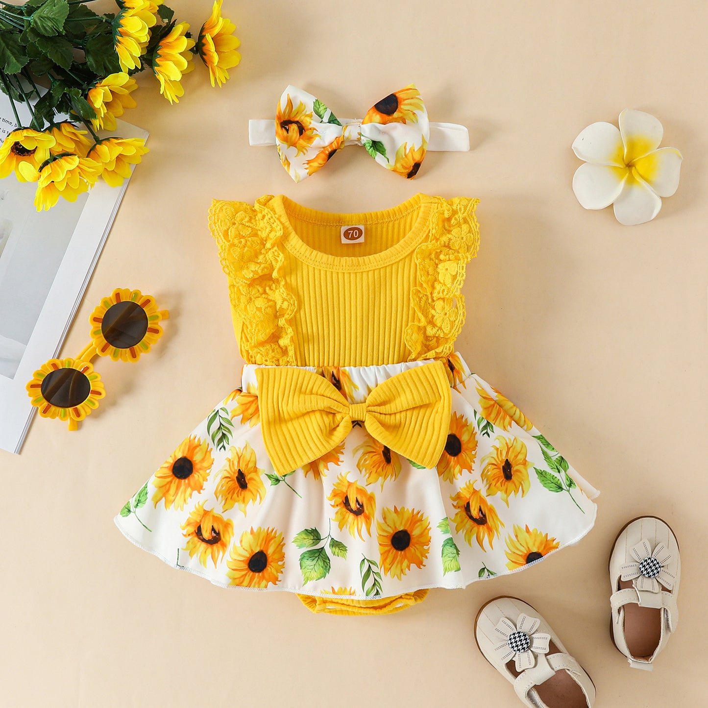 Sleeve Stitching Flower Print Romper