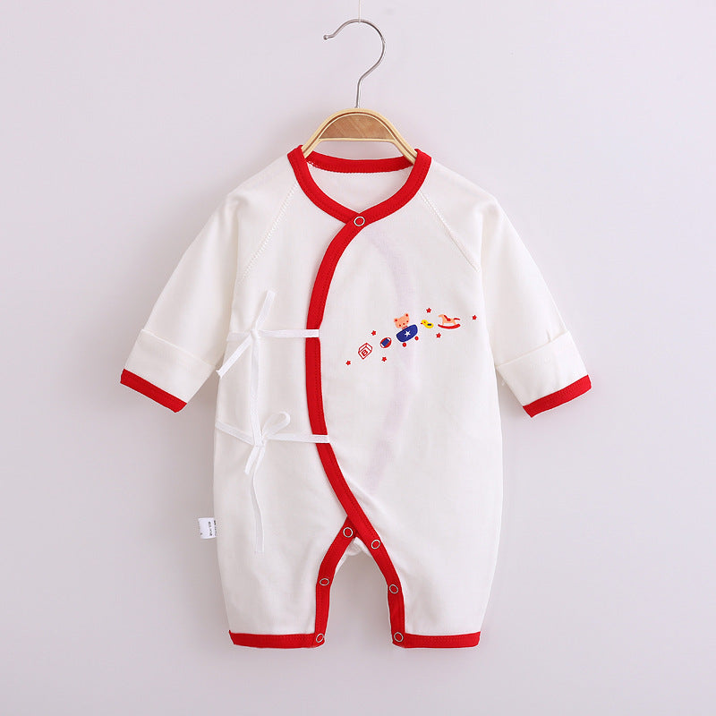 Baby's Cotton Long-sleeved Lace-up Butterfly Jumpsuit