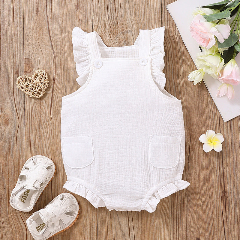 Bubble Cotton Square Collar Flounced Sleeve Romper